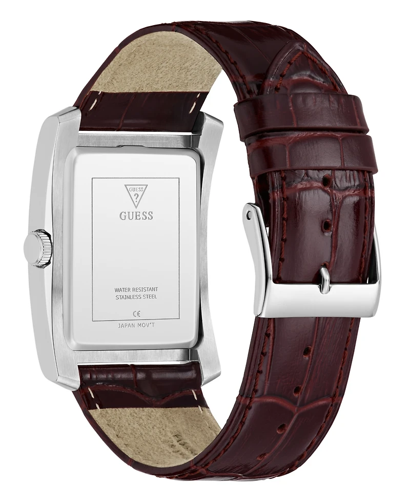 Guess Men's Silver-Tone Brown Leather Analog Watch, 34mm