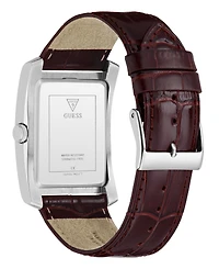 Guess Men's Silver-Tone Brown Leather Analog Watch, 34mm