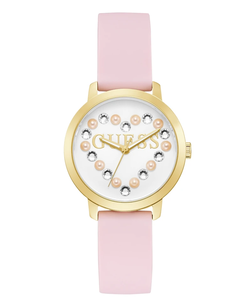 Guess Women's Gold-Tone Pink Silicone Analog Watch, 36mm