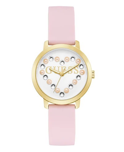 Guess Women's Gold-Tone Pink Silicone Analog Watch, 36mm