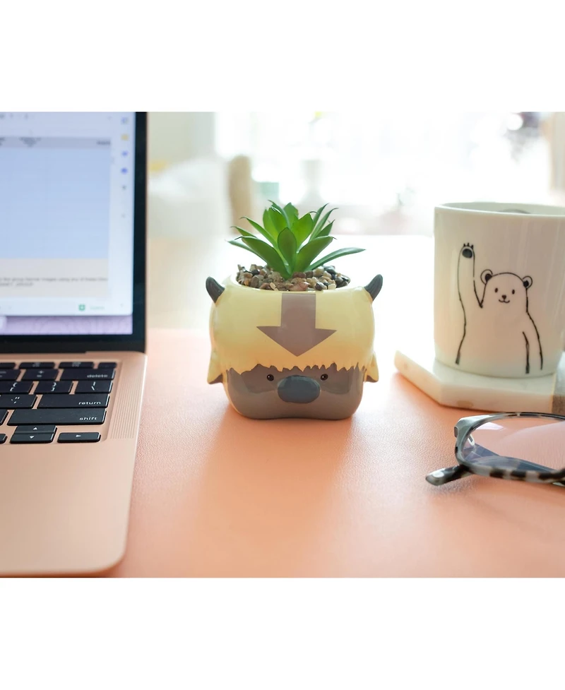 Silver Buffalo Avatar: The Last Airbender Appa 6-Inch Ceramic Planter With Artificial Succulent | Small Flower Pot, Faux Indoor Plant For Desk Shelf,