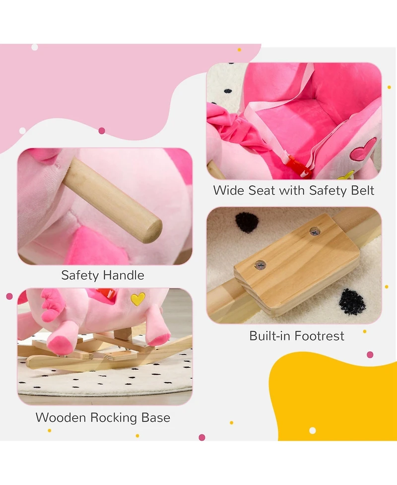 Qaba Kids Rocking Chair with Sound, Wood Base Seat, Safety Belt, Unicorn