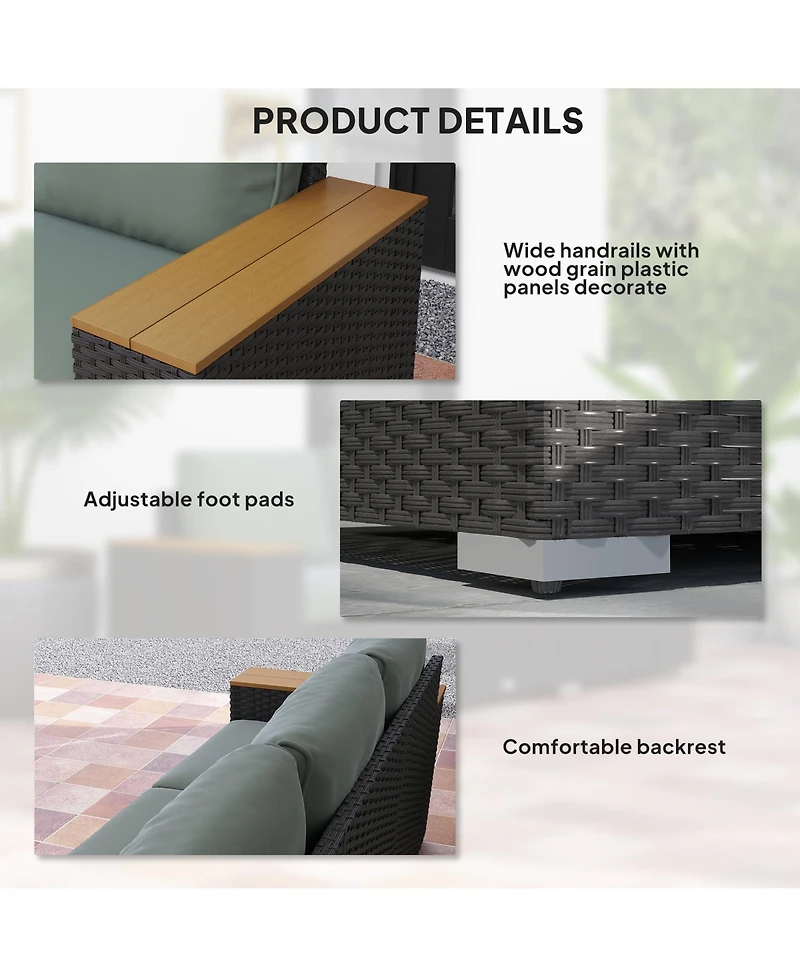 Outsunny 3-Seater Outdoor Sofa w/ Thick Cushions, Patio Couch,