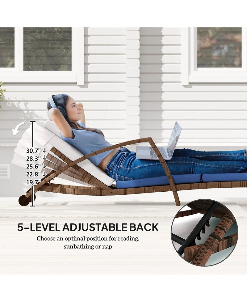 Outsunny Wicker Outdoor Chaise Lounge Chair Set, 5 Adjustable Back,