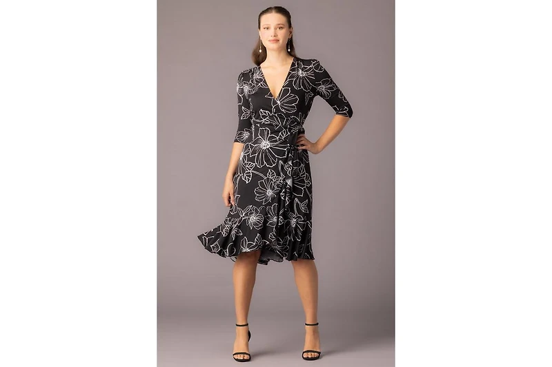 Kiyonna Women's Flirty Flounce Midi Wrap Dress with 3/4 Sleeves