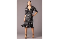 Kiyonna Women's Flirty Flounce Midi Wrap Dress with 3/4 Sleeves