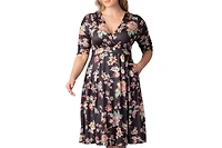 Kiyonna Plus Gabriella Ruched Sleeve Midi Dress with Pockets