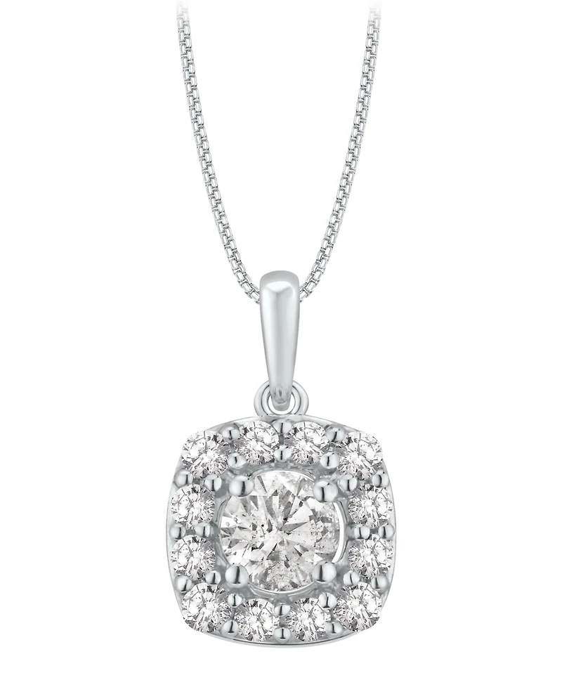 Macy's Diamond Square Halo Pendant Necklace (3/4 ct. t.w.) in 14k White Gold