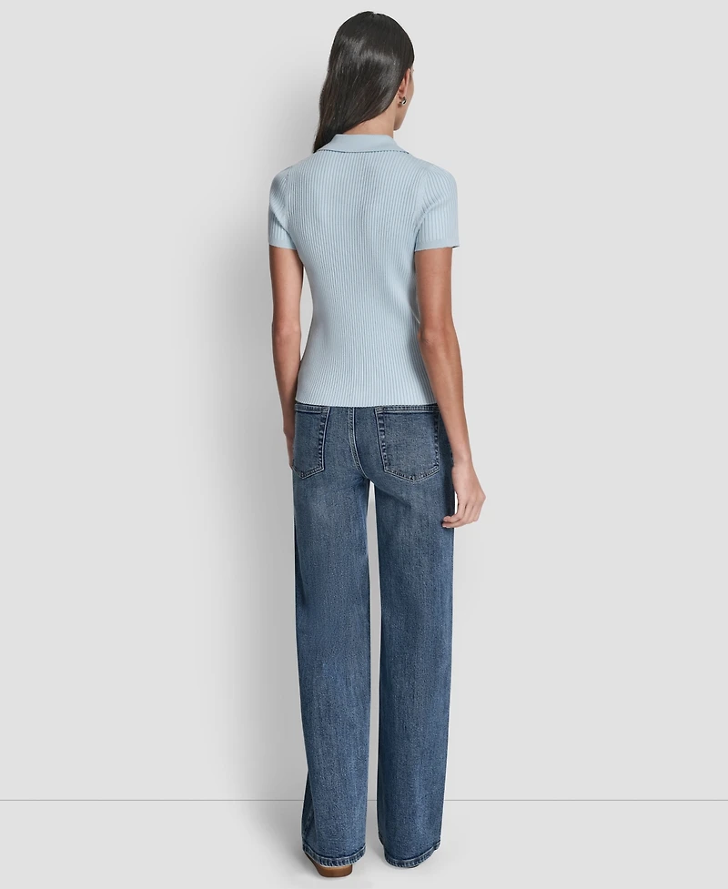 Dkny Jeans Petite Short-Sleeve Ribbed Polo Shirt