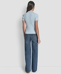 Dkny Jeans Petite Short-Sleeve Ribbed Polo Shirt