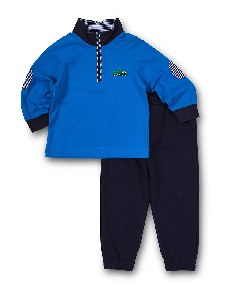 Florence Eiseman Little Boys Knit Raglan 1/2 Zip Shirt With Train