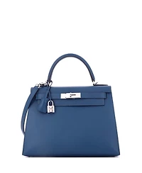 Pre-Owned Hermes Kelly 28 Handbag Blue Madame with Palladium Hardware