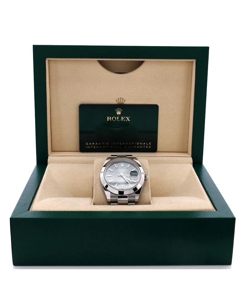 Pre-Owned Rolex Oyster Perpetual Datejust Mint Green Automatic Watch in Stainless Steel 41mm