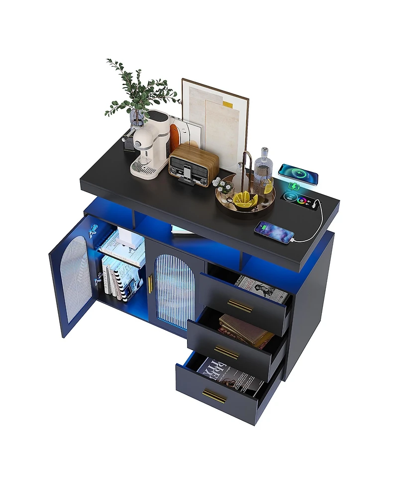 Vlsrka Wine Bar Storage Cabinet with Led Lights