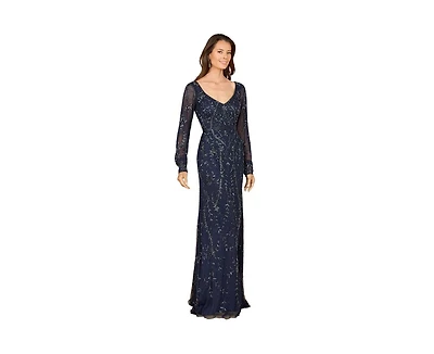 Lara Women's V-Neck Beaded Gown with Sleeves