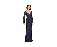 Lara Women's V-Neck Beaded Gown with Sleeves