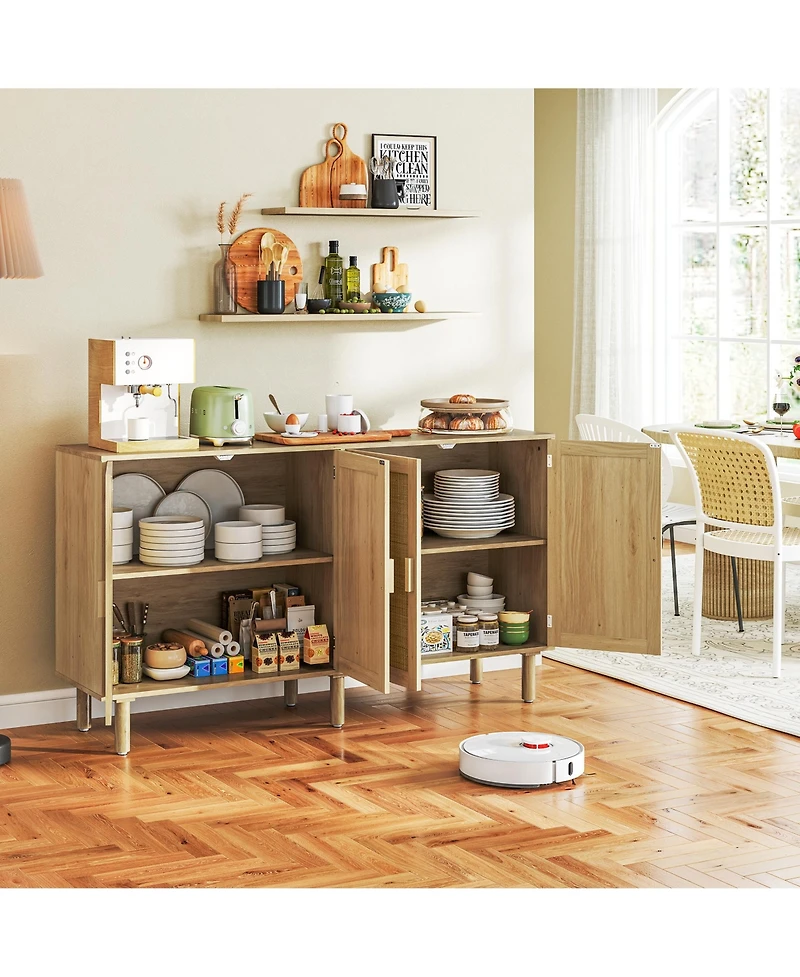 Homcom Bohemian Sideboard with 4 Rat Doors and Shelves,