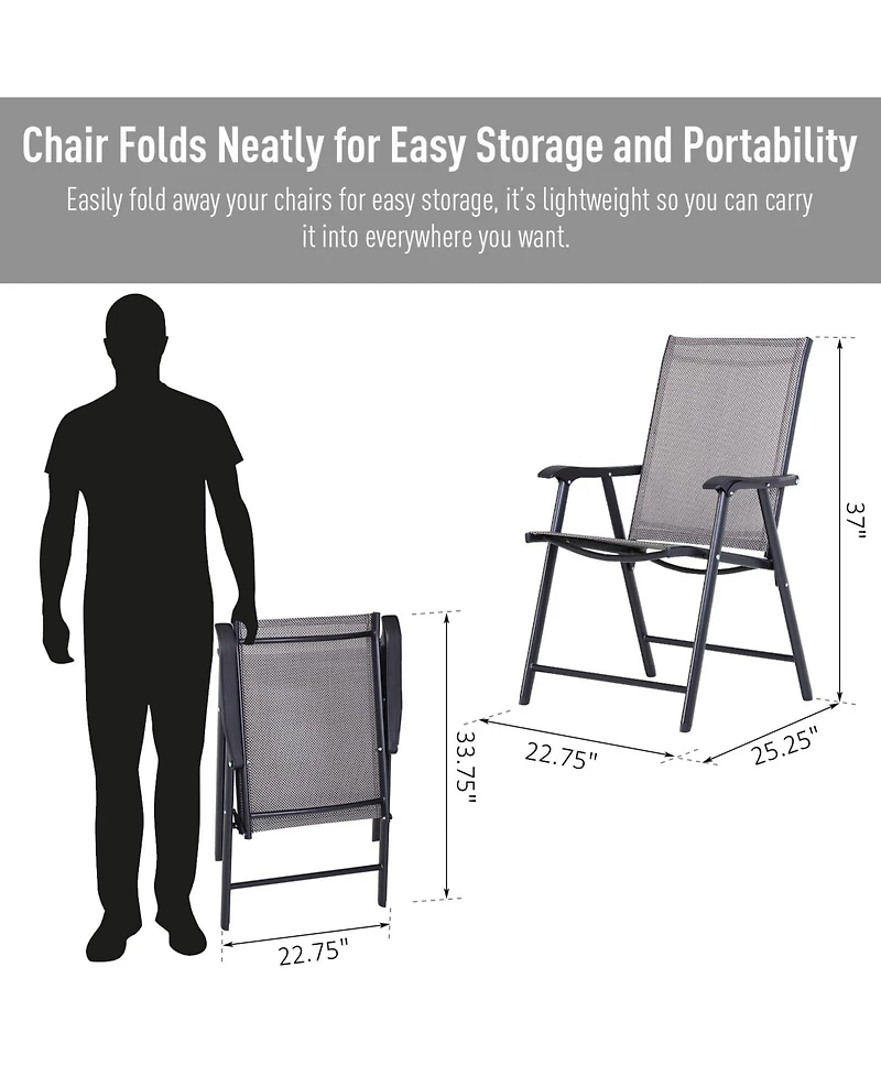 Outsunny Folding Outdoor Patio Chairs Set of 4 Stackable Portable for Deck, Garden, Camping and Travel