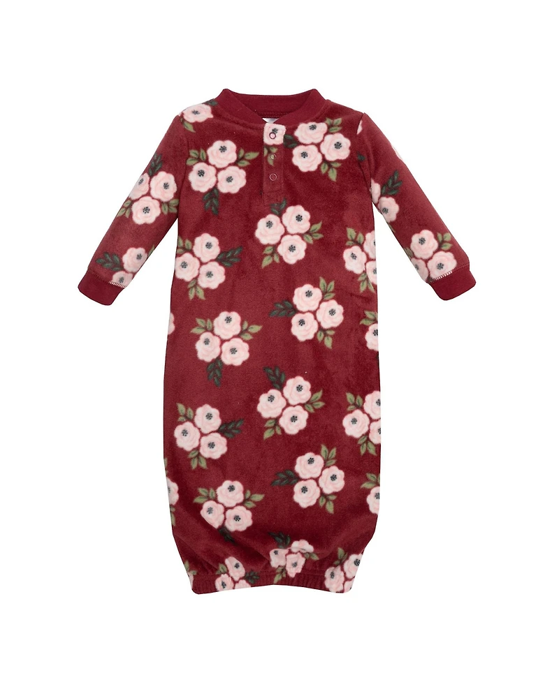 Hudson Baby Baby Girls Hudson Fleece Gowns, Burgundy Floral, 0-6 Months