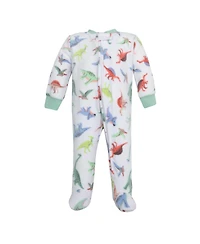 Hudson Baby Boys Fleece Sleep and Play, Cheerful Dino Friends, 0-3 Months