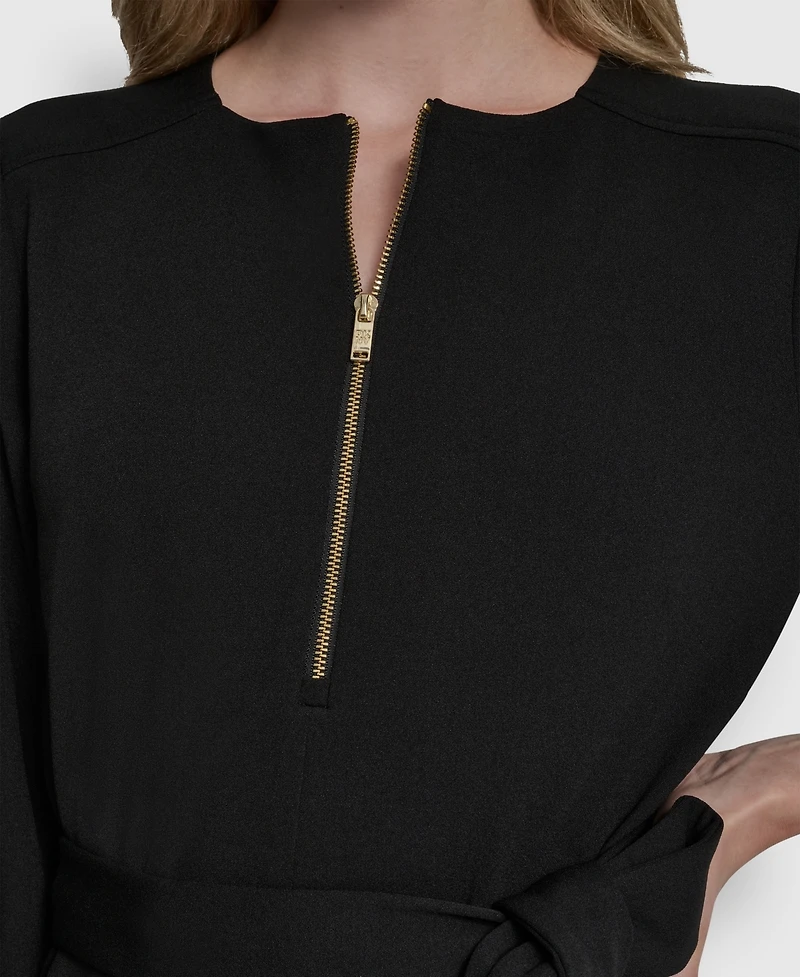 Dkny Women's 3/4 Sleeve Wide Leg Exposed Zipper Jumpsuit