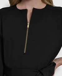 Dkny Women's 3/4 Sleeve Wide Leg Exposed Zipper Jumpsuit