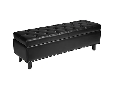 Pu Leather Storage Ottoman Bench Gray with Button-Tufted Design and Wooden Legs