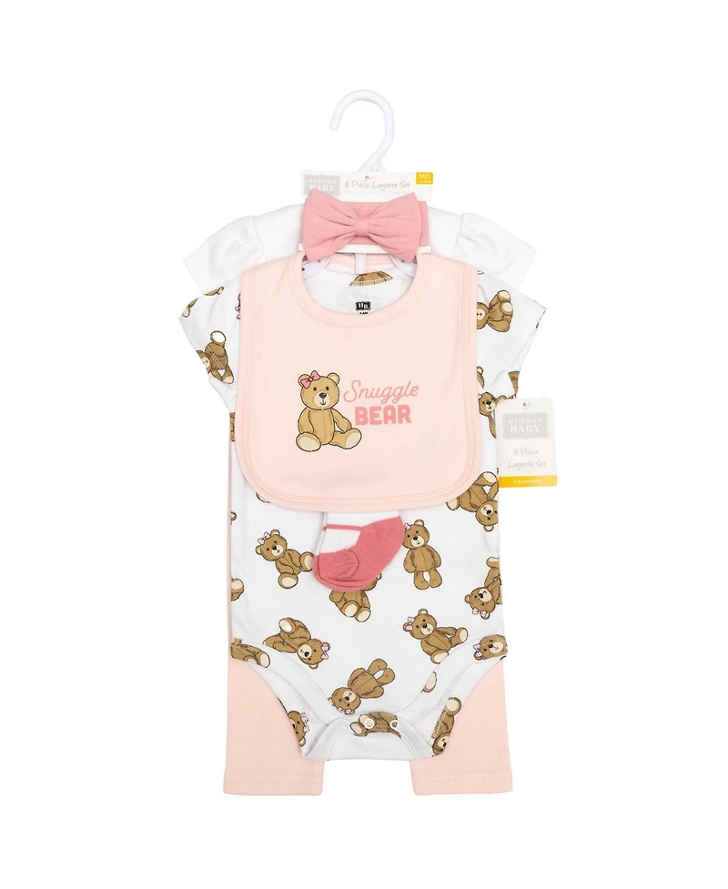 Hudson Baby Girls Cotton Layette Set, Pink Snuggle Bear, 9-12 Months