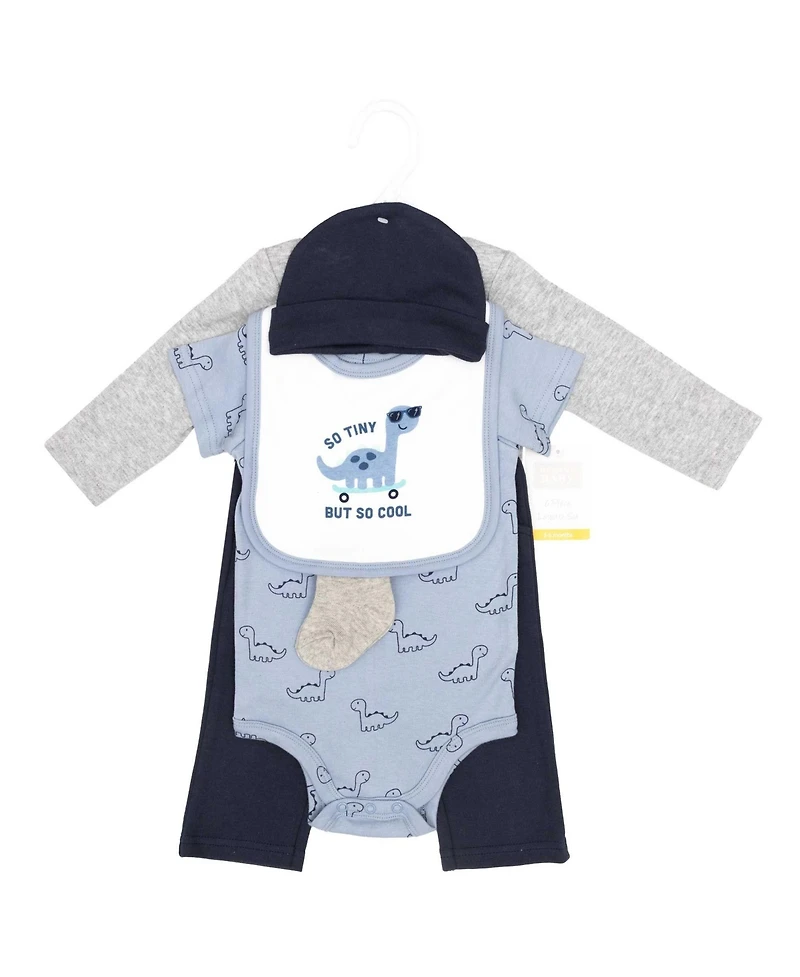 Hudson Baby Boys Cotton Layette Set, Cool Skateboard Dino, 9-12 Months