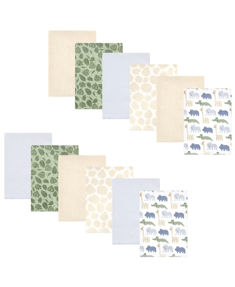 Hudson Baby Cotton Flannel Burp Cloths 12-Pack Bundle, Wild Leaf Safari, One Size