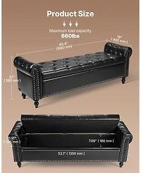 Slickblue Black Button-Tufted Storage Ottoman Bench with Rolled Arms and Wood Legs