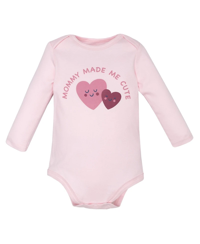 Hudson Baby Baby Girls Hudson Cotton Long-Sleeve Bodysuits 3-Pack, Cute Hearts, 0-3 Months