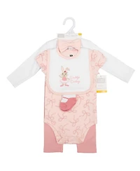 Hudson Baby Girls Cotton Layette Set, Ballet Bows Bunny, 9-12 Months