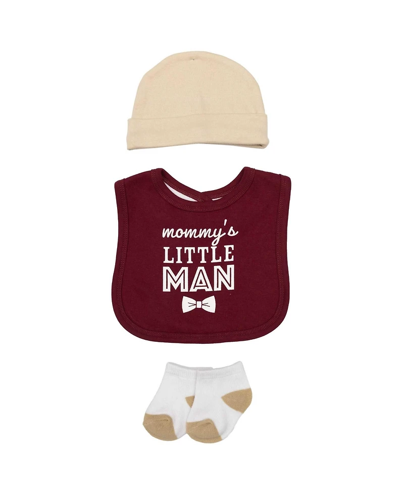 Hudson Baby Boys Cotton Layette Set, Burgundy Tan Suspenders, 9-12 Months