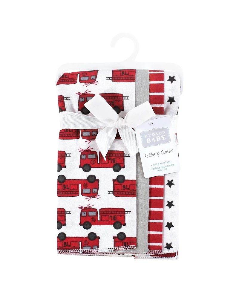 Hudson Baby Infant Boys Cotton Flannel Burp Cloths -Pack, Fire Truck