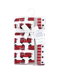 Hudson Baby Infant Boys Cotton Flannel Burp Cloths -Pack, Fire Truck