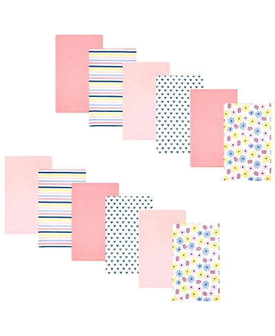 Hudson Baby Infant Girls Cotton Flannel Burp Cloths 12-Pack Bundle, Flowers And Strawberries, One Size
