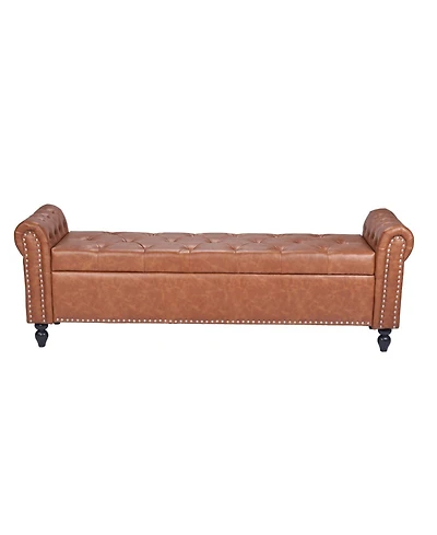 Slickblue Upholstered Storage Bench with Tufted Seat and Wood Legs
