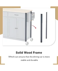 sumyeg 54.3inch Kitchen Island Cart with Solid Wood Top, Locking Wheels, 4-Door Cabinet, Two Drawers, Spice Rack and Towel Rack for Dining Room