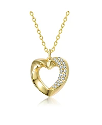 Rachel Glauber 14K Gold Plated with Clear Cubic Zirconia Heart Design Pendant Necklace