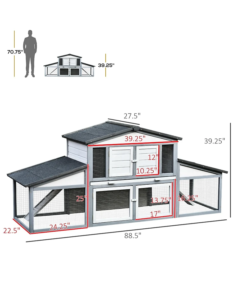 PawHut Large Rabbit Hutch, Outdoor Wooden Guinea Pig Cage,