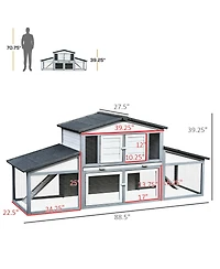 PawHut Large Rabbit Hutch, Outdoor Wooden Guinea Pig Cage,