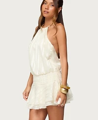 Edikted Women's Glossy Striped Drop Waist Mini Dress