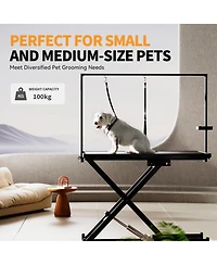 Aostirmotor 50 in. Professional Electric Dog Grooming Table and Leveling Wheels Dog Grooming Arm Anti Slip Tabletop in Black