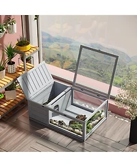 PawHut Wooden Tortoise House Turtle Habitat Enclosure Outdoor Reptile Cage