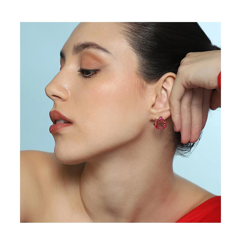 Women's The Crystal-Teardrop Stud Earrings - Fuchsia Pink