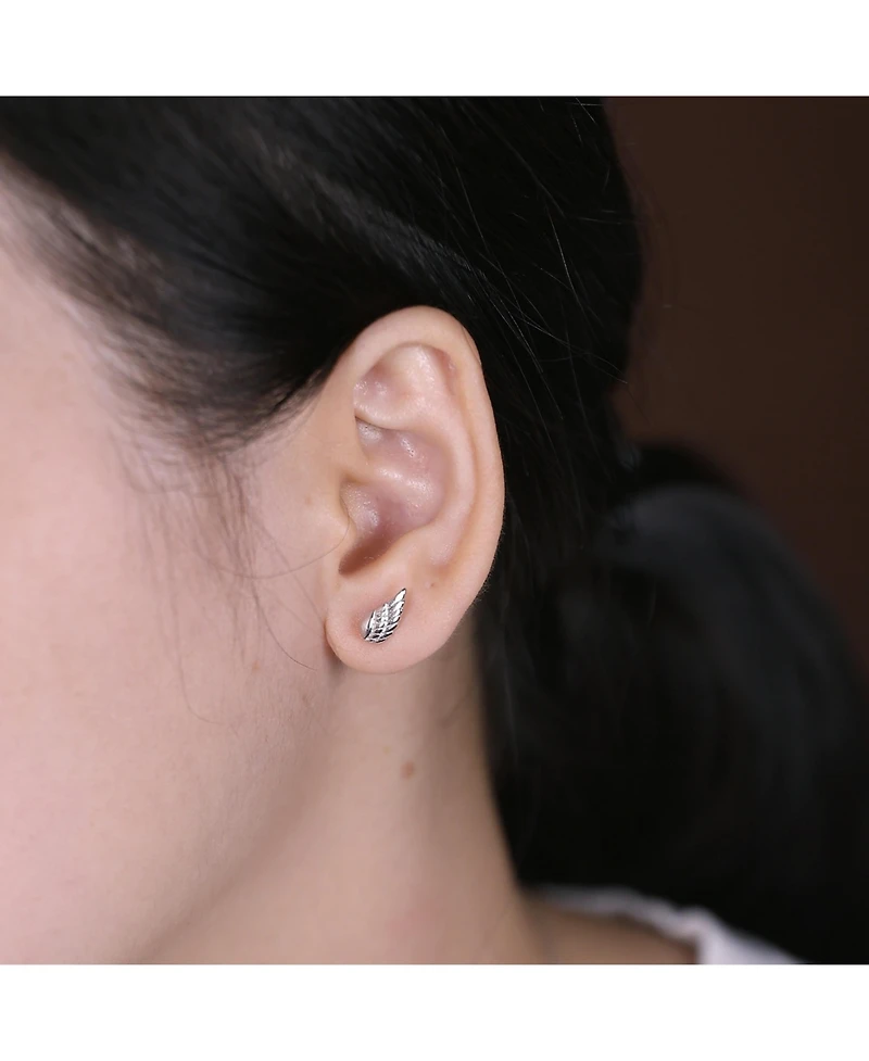 Bling Jewelry Set of 2 Angel Wing Feather Stud Earrings Chain Sterling Silver Double Piercing