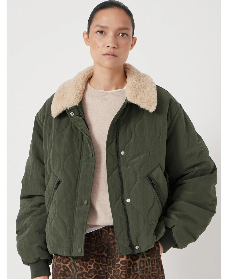 Hush Women's Teddy Collar Quilted Bomber Jackets