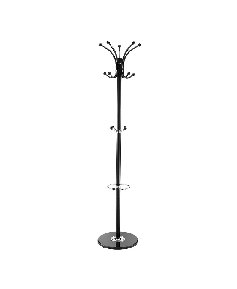Slickblue Freestanding Coat Rack with Marble Base, Umbrella Holder, and 14 Hooks