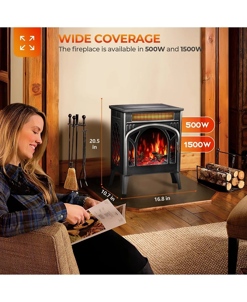 Cowsar Electric Fireplace Heater 17" , Different Flame Effects, Adjustable Brightness and Heating Mode, Overheating Safe Design